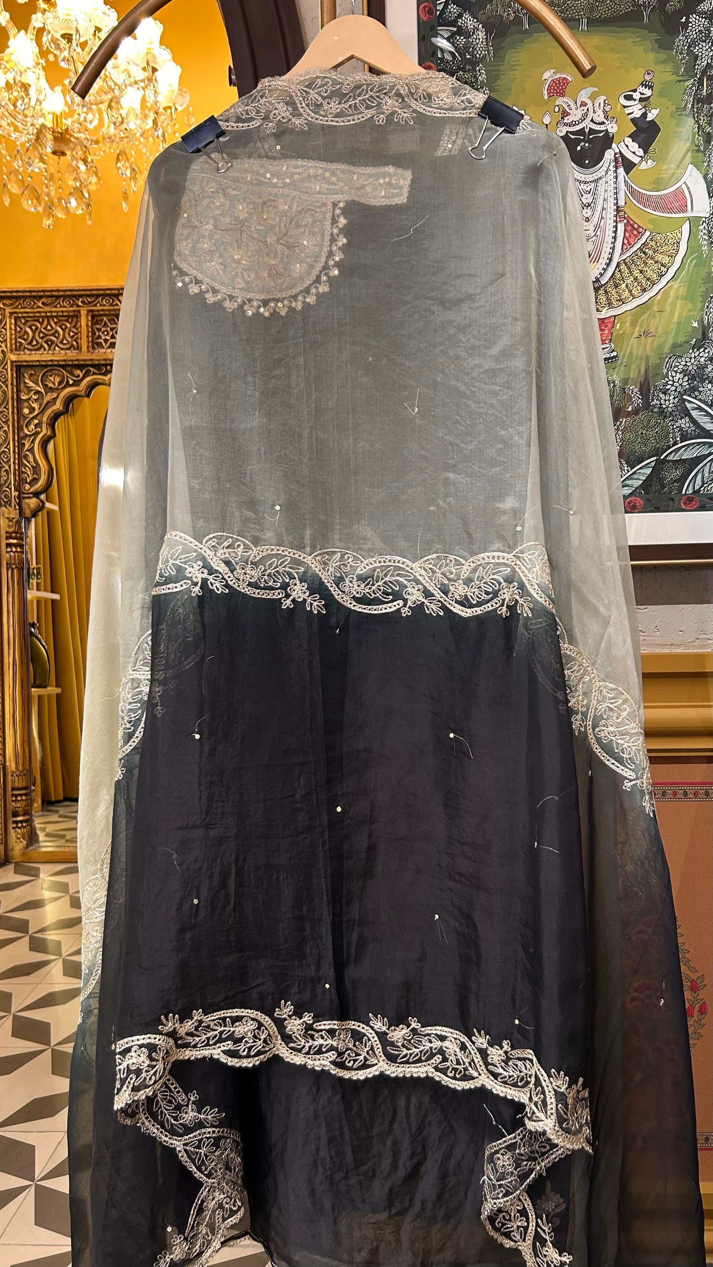 Zarqa Aari Organza Suit (Black)