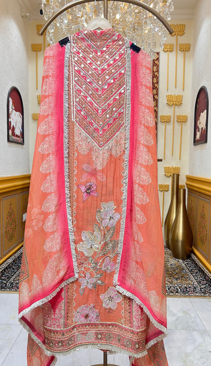 Noor-e-Meher Gotta Mul Suit (Peach)