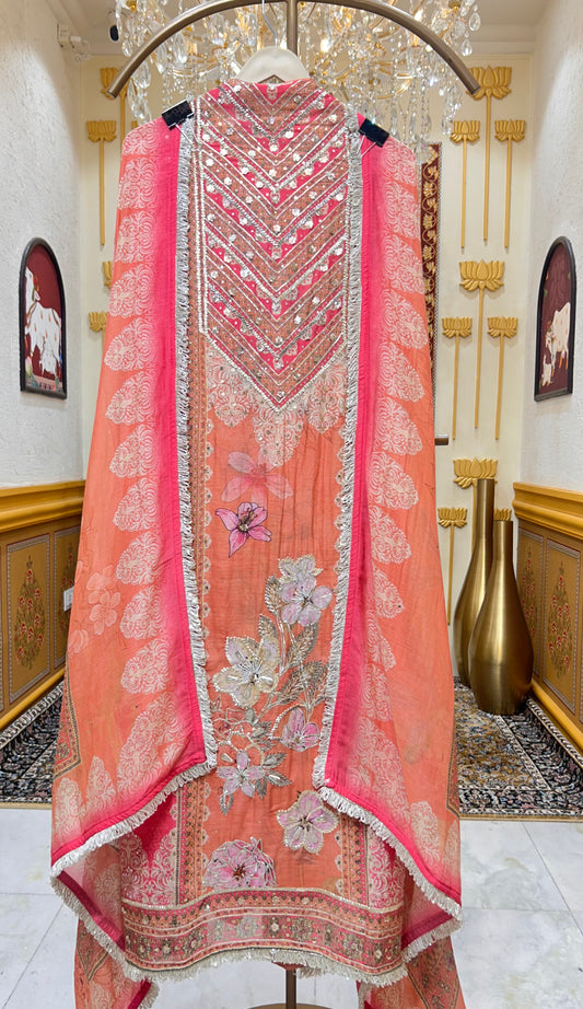 Noor-e-Meher Gotta Mul Suit (Peach)